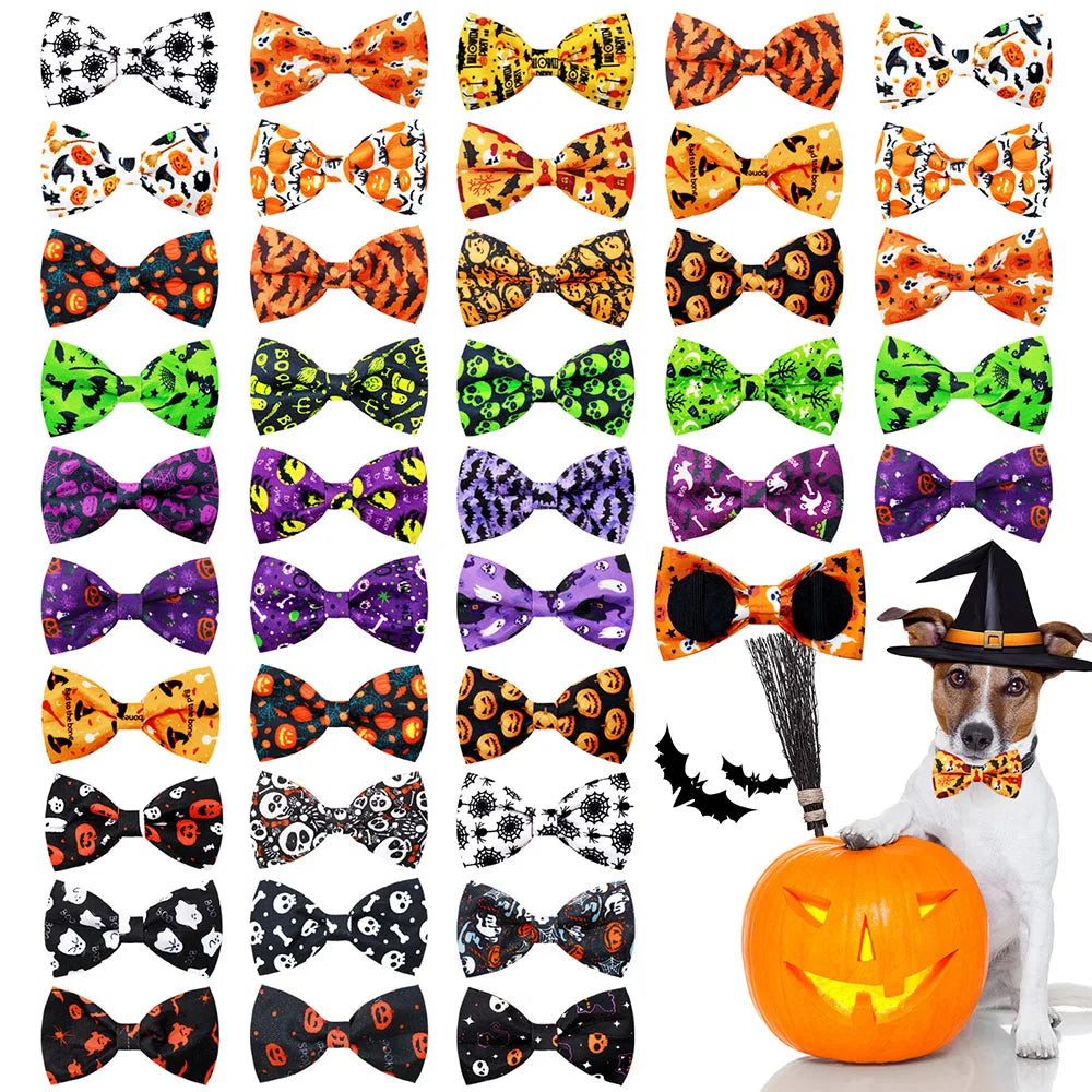 Halloween Skull Dog Bow Ties, 50pcs Removable Collar Accessories
