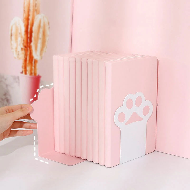 Paw Print Metal Bookends Pair, Non-Skid Book Stoppers for Pet Lovers