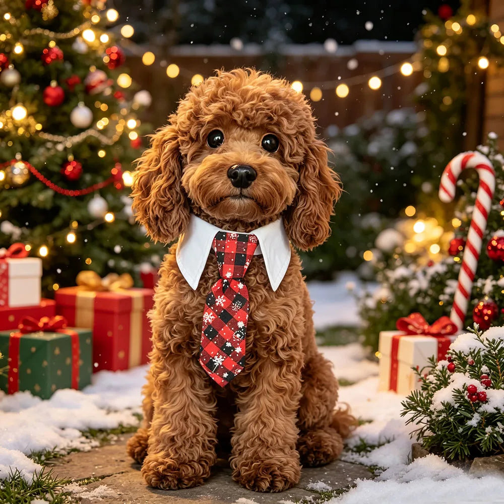 Christmas Dog Necktie, Red & Green Holiday Collar Bow Tie