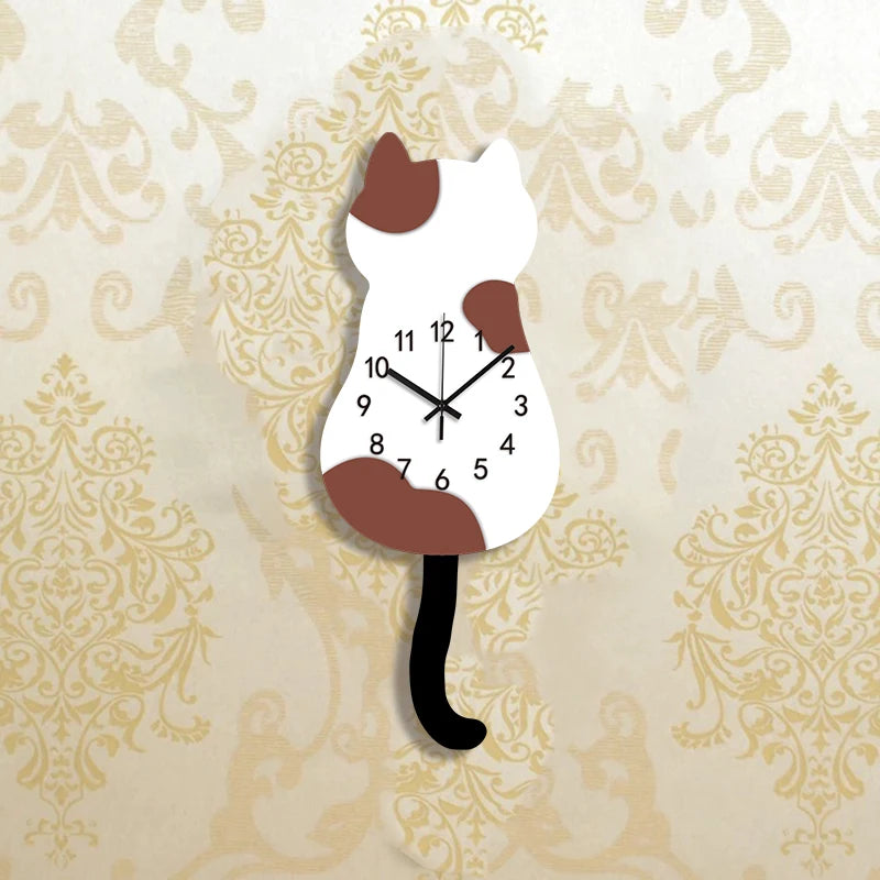 Swinging Tail Cat Wall Clock, Silent Acrylic Decor for Cat Lovers