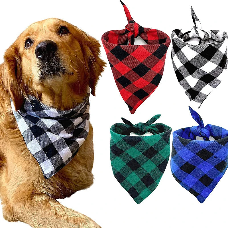 Fall Plaid Dog Bandana Scarf, Washable Cotton