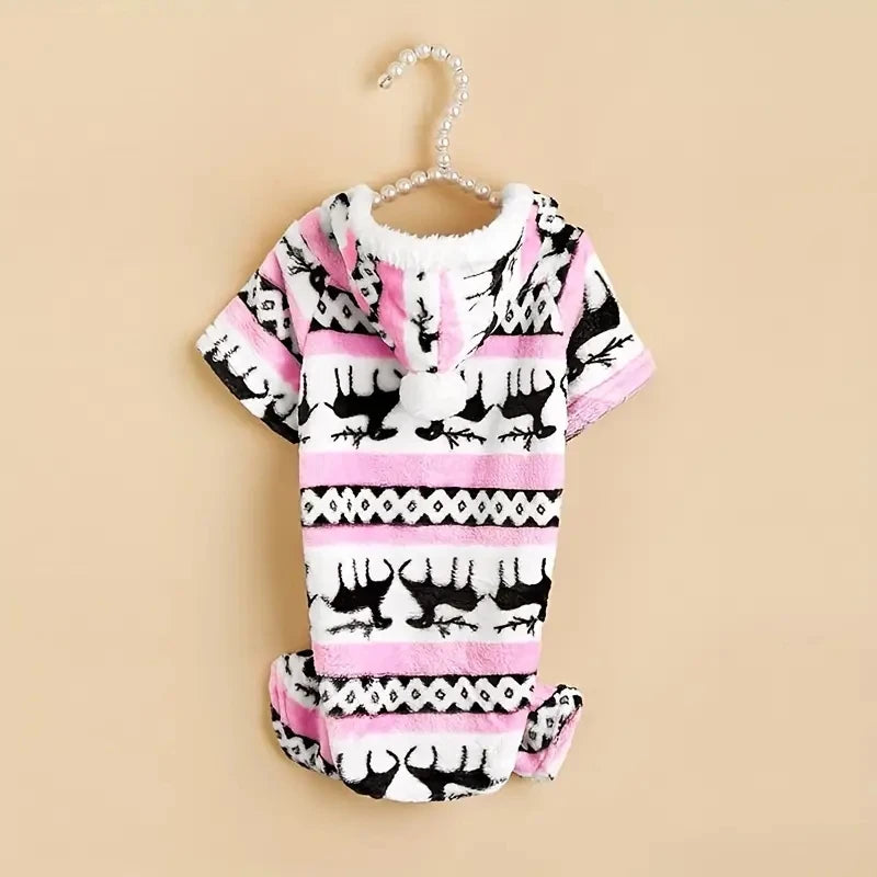 Christmas Reindeer Hooded Pajamas for Small Dogs, Cozy Fleece