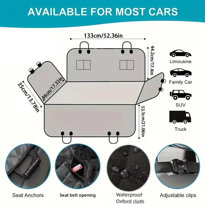 Waterproof Dog Car Seat Cover Hammock, Scratch-Resistant Back Seat