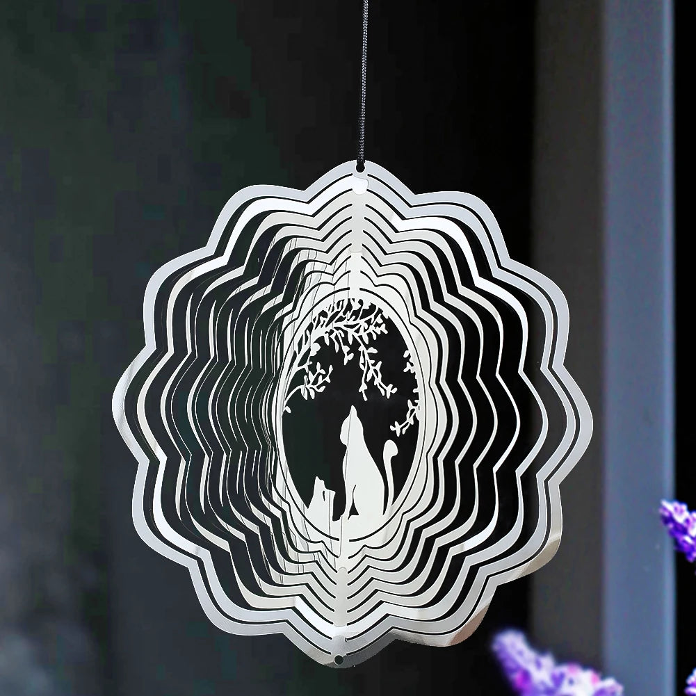 Cat Silhouette 3D Wind Spinner, Hanging Garden Decor for Cat Lovers