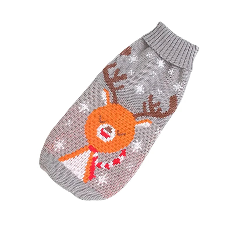 Christmas Dog Sweater, Reindeer Snowflake Knitted Xmas Pullover