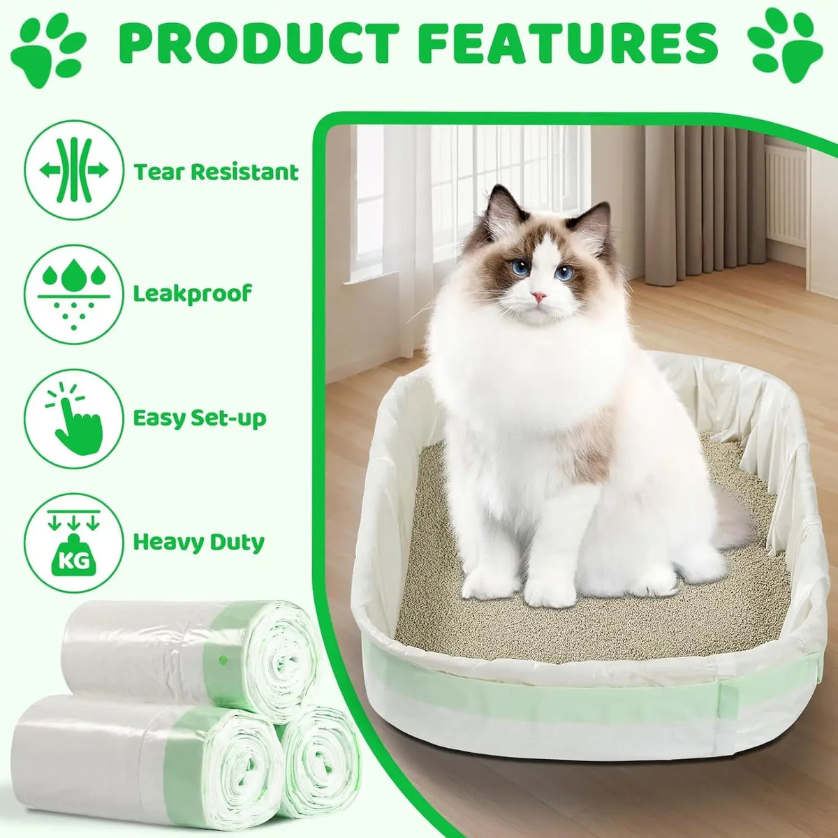 Extra-Thick Jumbo Cat Litter Pan Liners with Drawstring