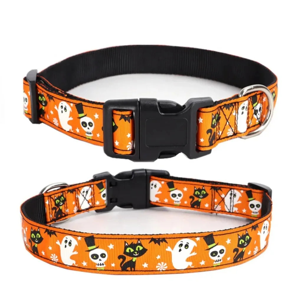 Halloween Pumpkin Bat Ghost Print Nylon Collar for Dogs and Cats