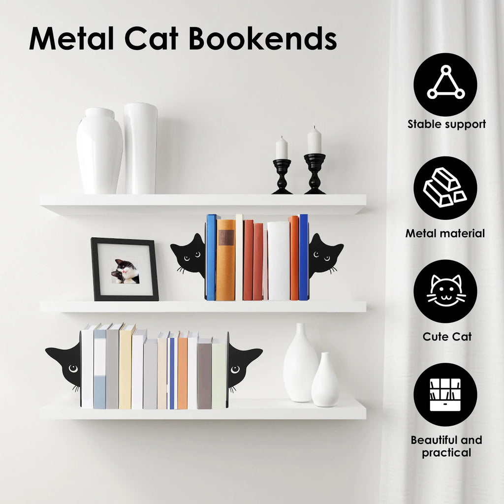 Cat Shaped Metal Bookend, Decorative Desk Book Stopper