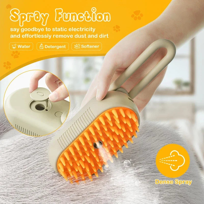 3-in-1 Electric Steam Grooming Brush for Dogs & Cats, Detangling