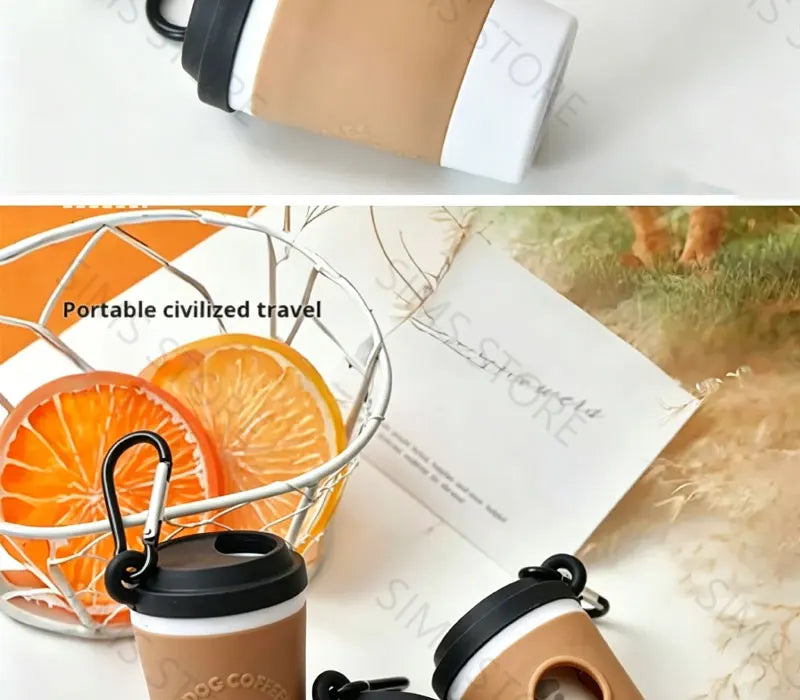 Coffee Cup Dog Poop Bag Dispenser with Leash Clip for Walks