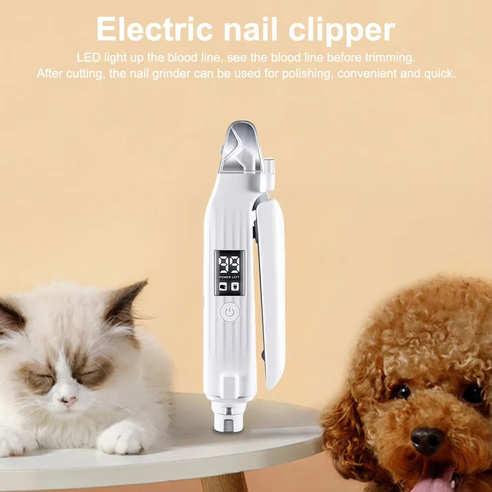 2 in 1 Electric Pet Nail Trimmer with LED Light, Dog & Cat Grinder