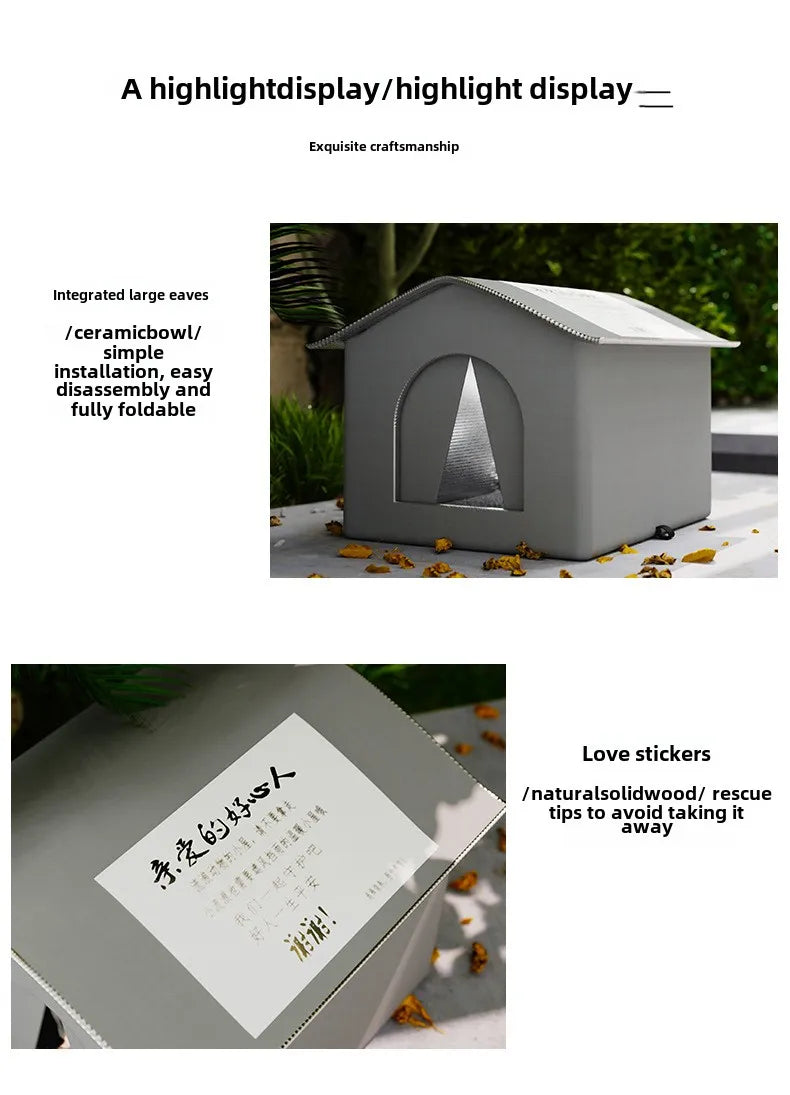 Waterproof Outdoor Pet House for Cats & Small Dogs, Warm Foldable Shelter