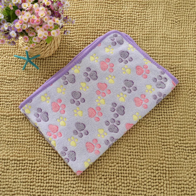 Cute Paw Print Flannel Pet Blanket for Dogs & Cats
