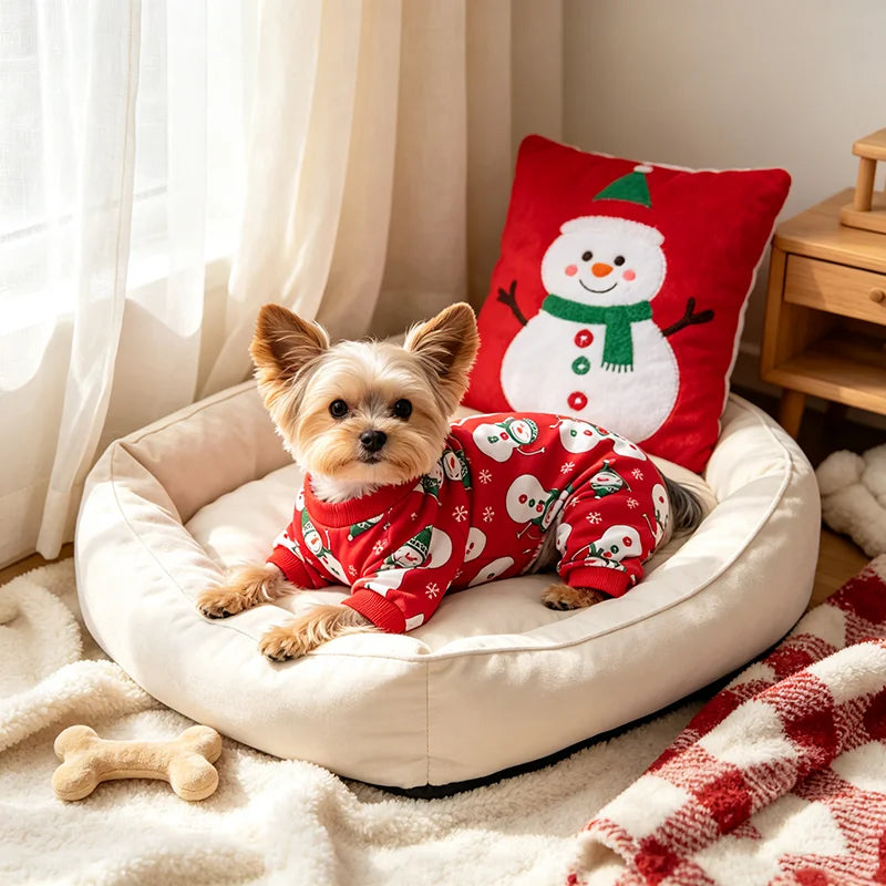 Snowman Pet Pajamas, Stretchy Holiday PJs for Dogs & Cats