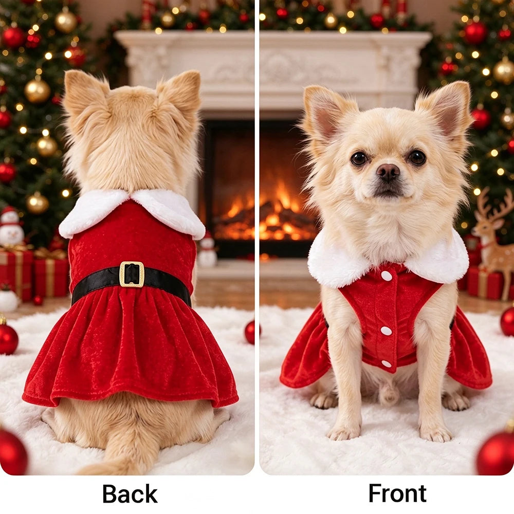 Santa Velvet Pet Dress with White Collar for Dogs & Cats