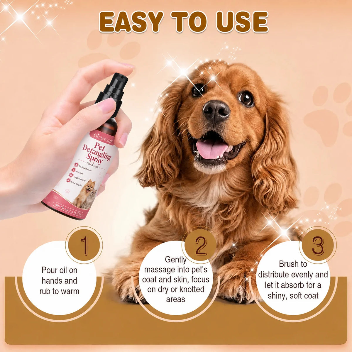 No-Rinse Pet Detangler Spray for Dogs and Cats, Mat and Knot Remover