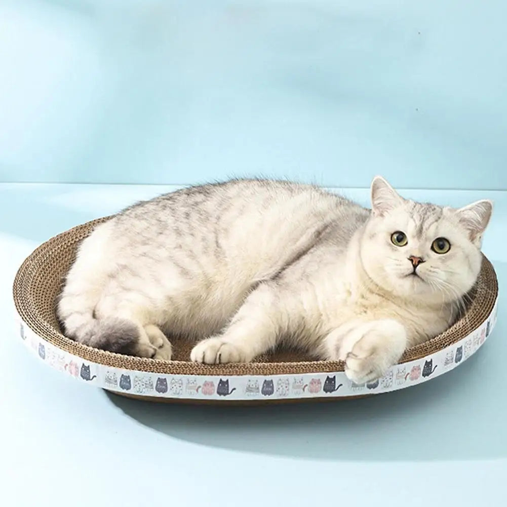 Corrugated Cat Scratcher Bed – Oval Cardboard Scratching Lounge Nest