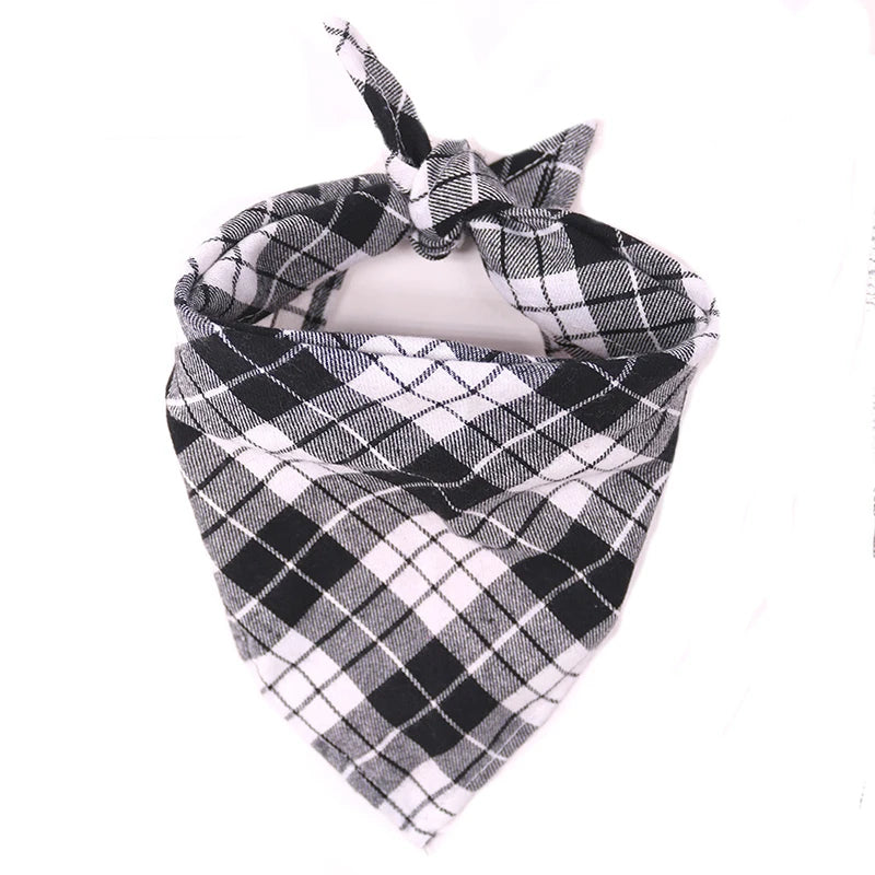 Fall Plaid Dog Bandana Scarf, Washable Cotton