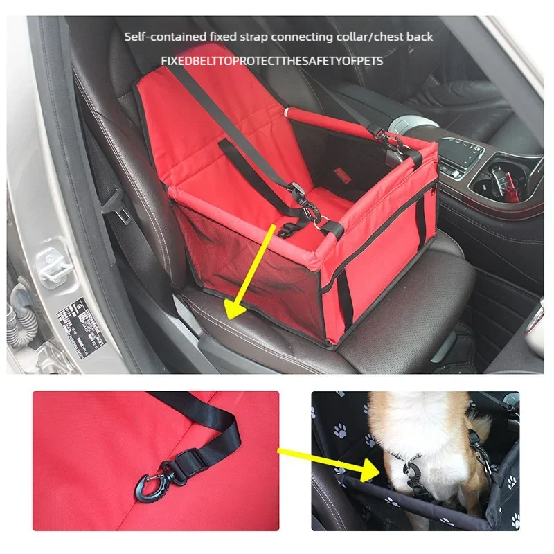 Foldable Dog Car Seat Basket with Safety Leash for Small Pets