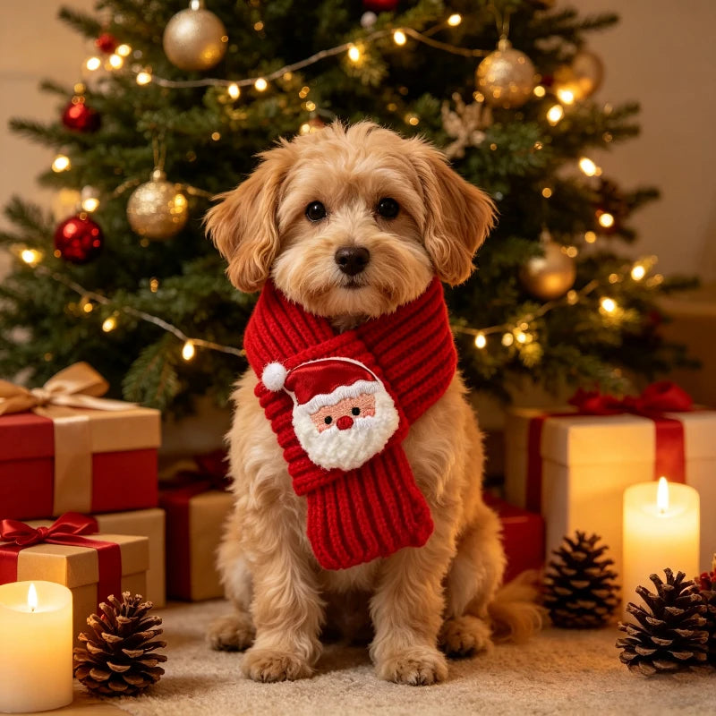 Christmas Knit Scarf for Cats & Small Dogs, Santa Holiday Neckwear