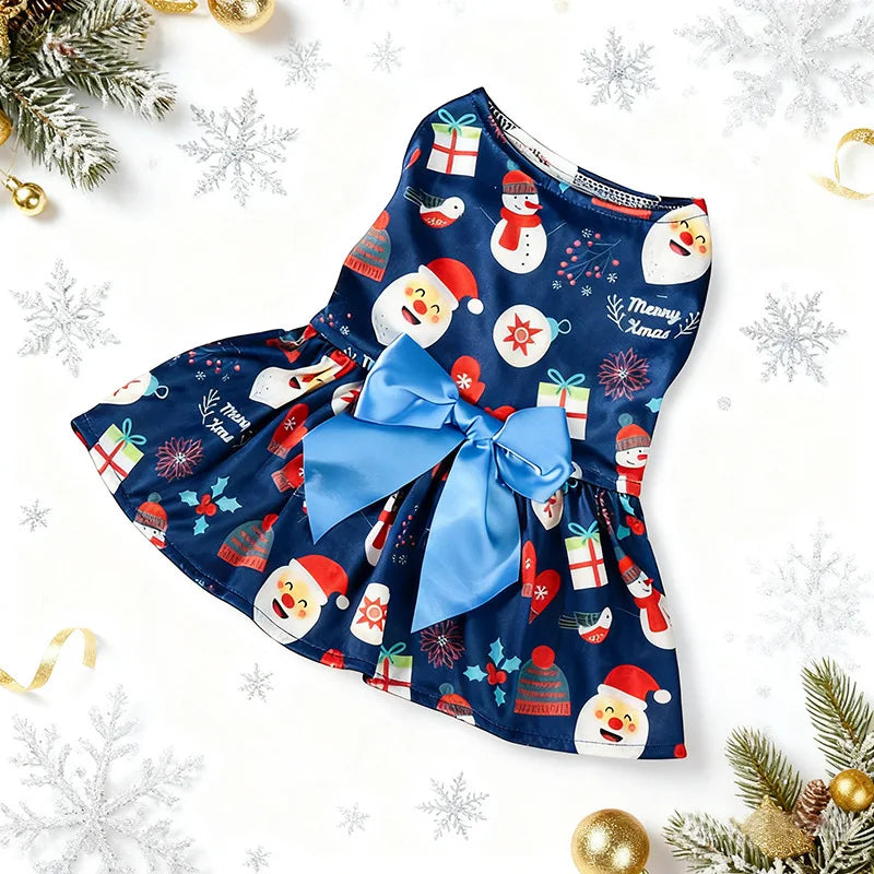 Christmas Dog Dress with Bow, Festive Holiday Pet Skirt