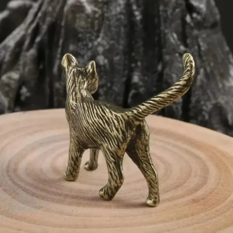 Retro Brass Cat Figurine Desktop Ornament, Cat Lover Decor Gift