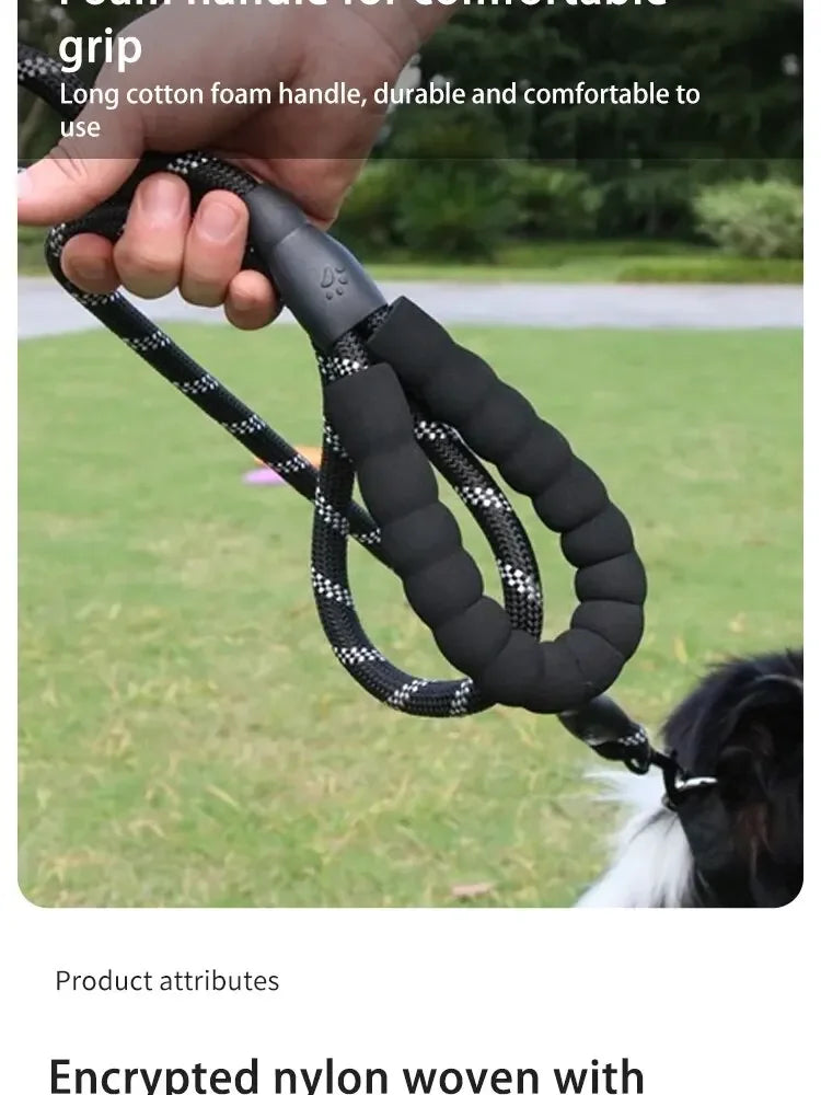 Reflective Nylon Round Dog Leash, No-Strangle Walking Lead