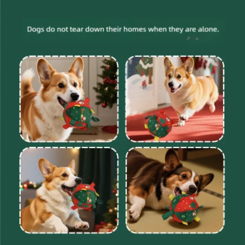 Christmas Themed Interactive Dog Toy Ball with Squeaker Anti-Bite