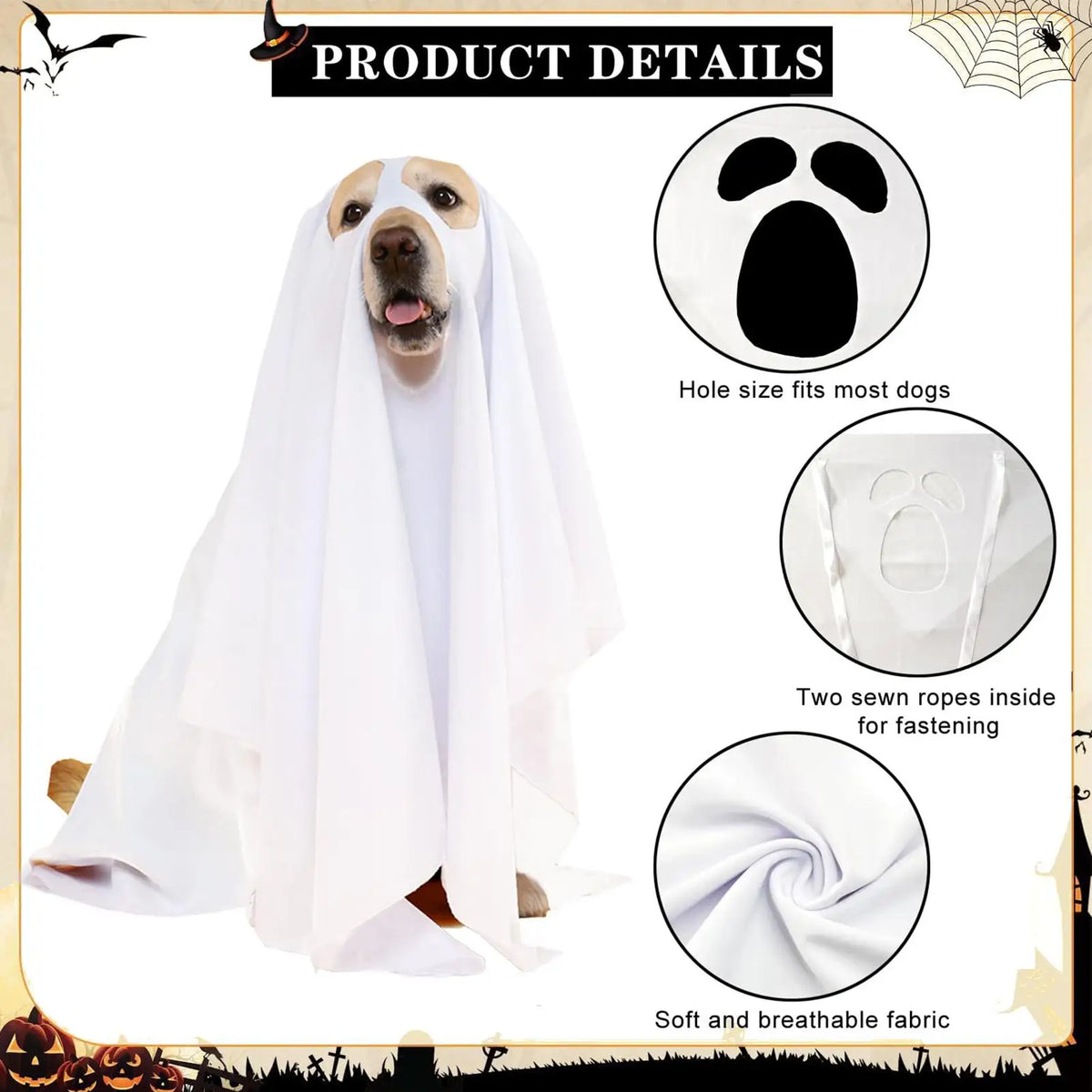 Dog Ghost Halloween Costume Cosplay Party Outfit for Pets