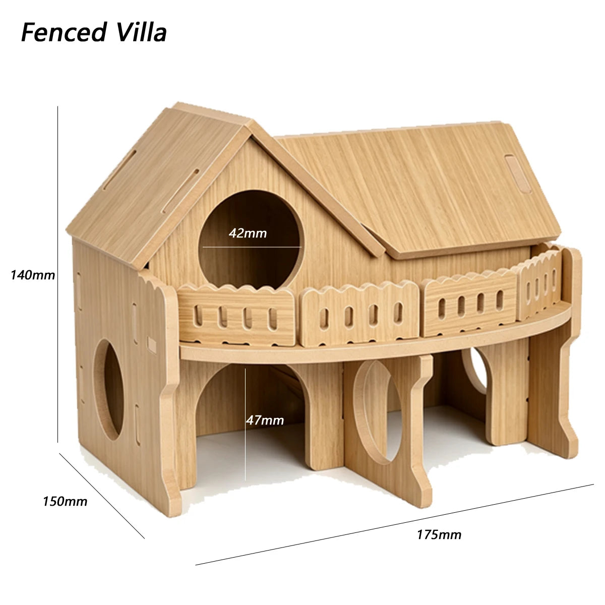 Wooden Hamster Villa Cabin House, Easy-Install Cage Hideout