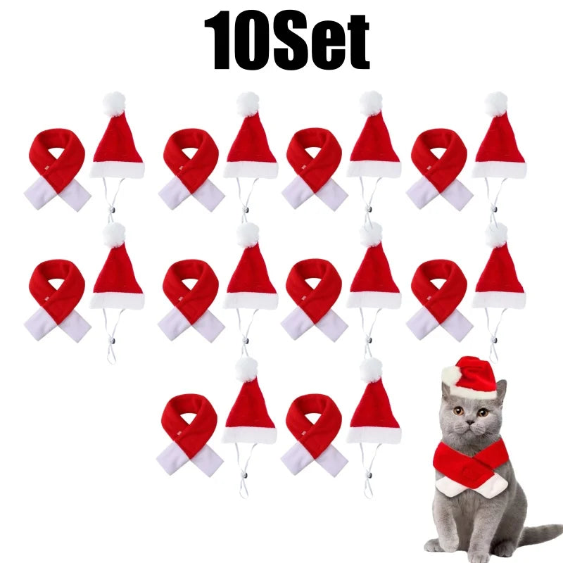 Christmas Hat and Scarf Set for Dogs and Cats, Photo Props