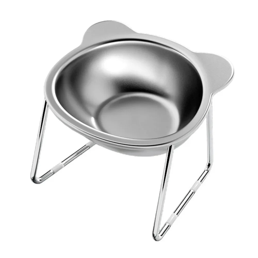 Stainless Steel Raised Cat Bowl, 15° Tilted Neck-Friendly Feeder