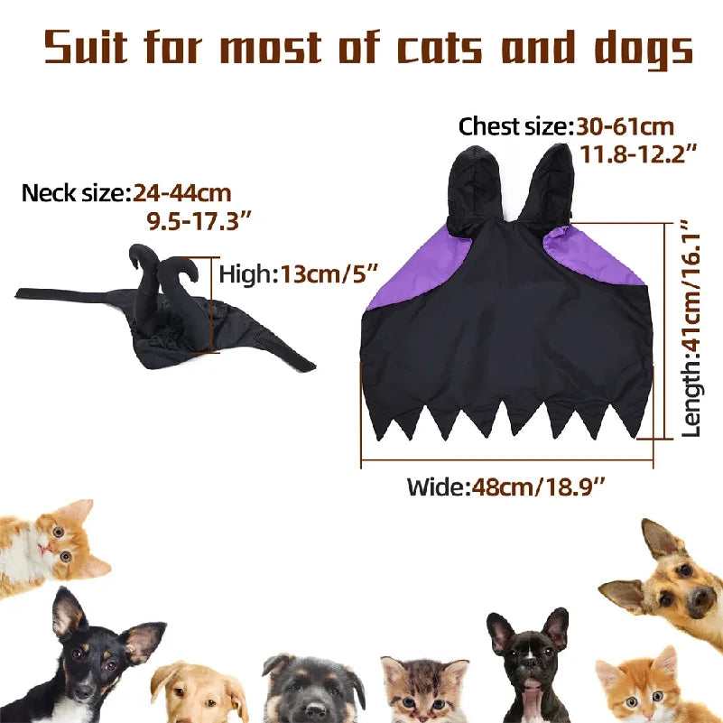 Halloween Maleficent Cape with Hat Costume for Dogs & Cats Party