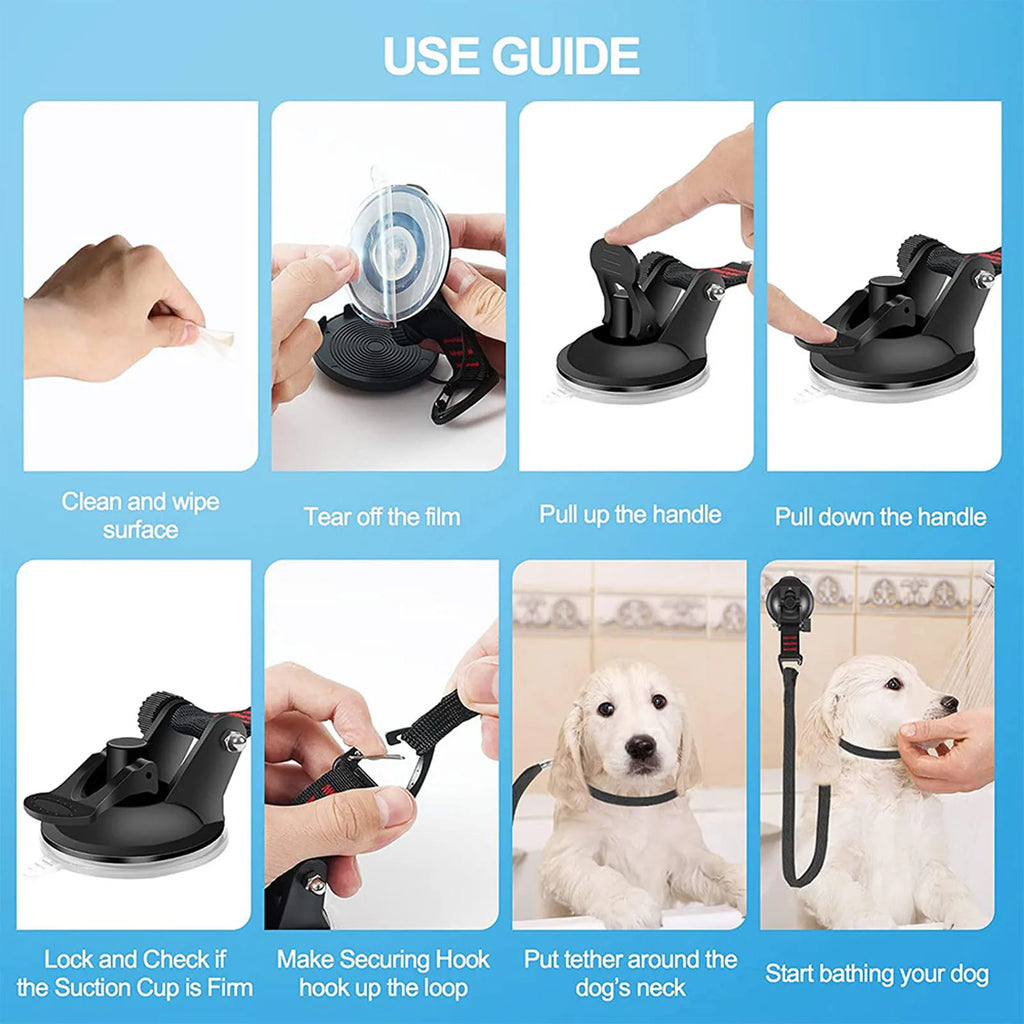 Dog Bathing Tether with Suction Cup, Adjustable Tub Grooming Restraint