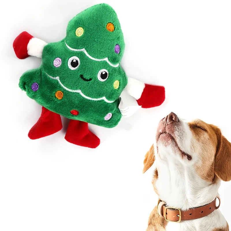 Festive Christmas Tree Plush Squeaky Chew Toy for Small Dogs
