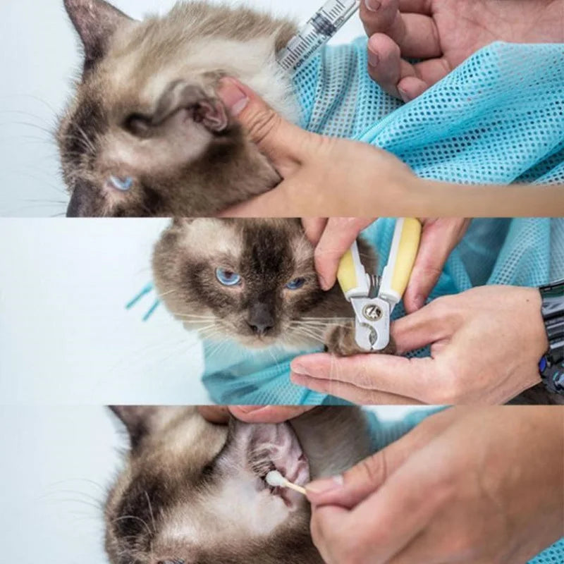 Mesh Cat Bathing Bag, Anti-Scratch Grooming Restraint for Nail Trims