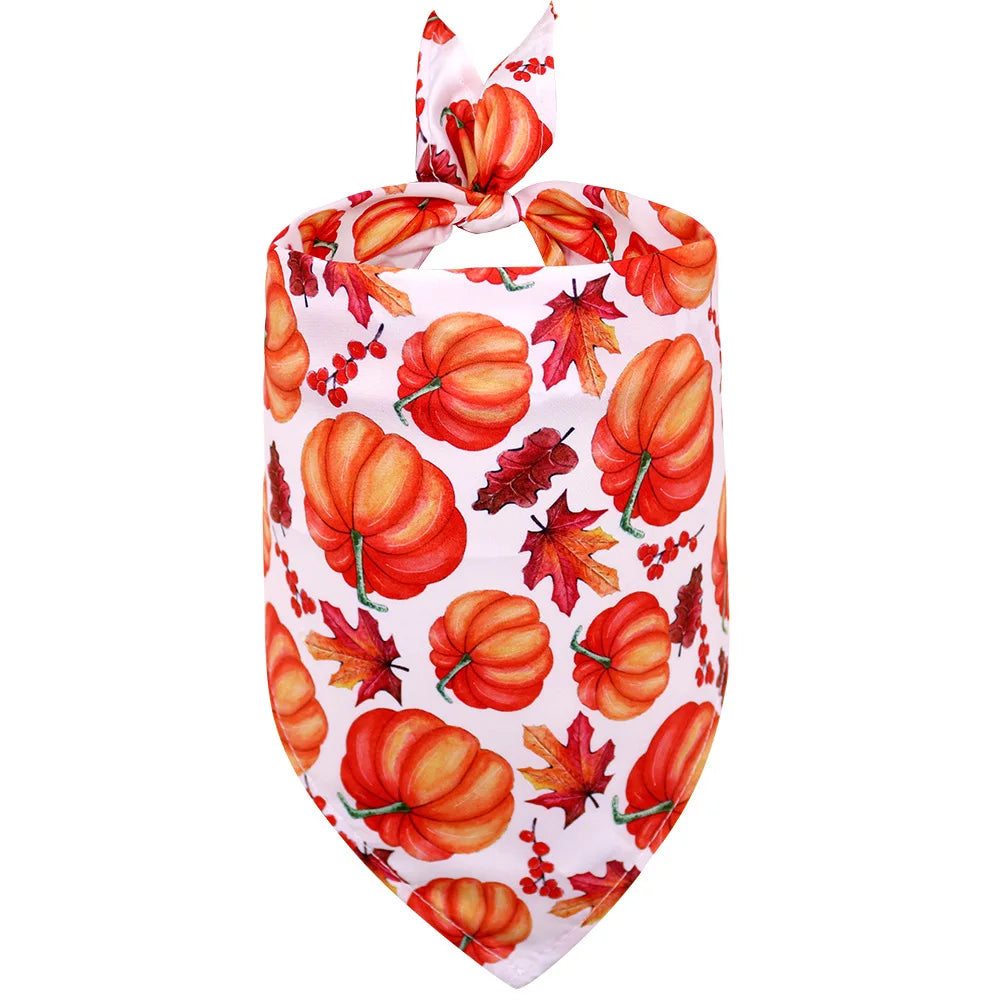 Thanksgiving Pet Bandana with Pumpkins and Maple Leaves, Adjustable