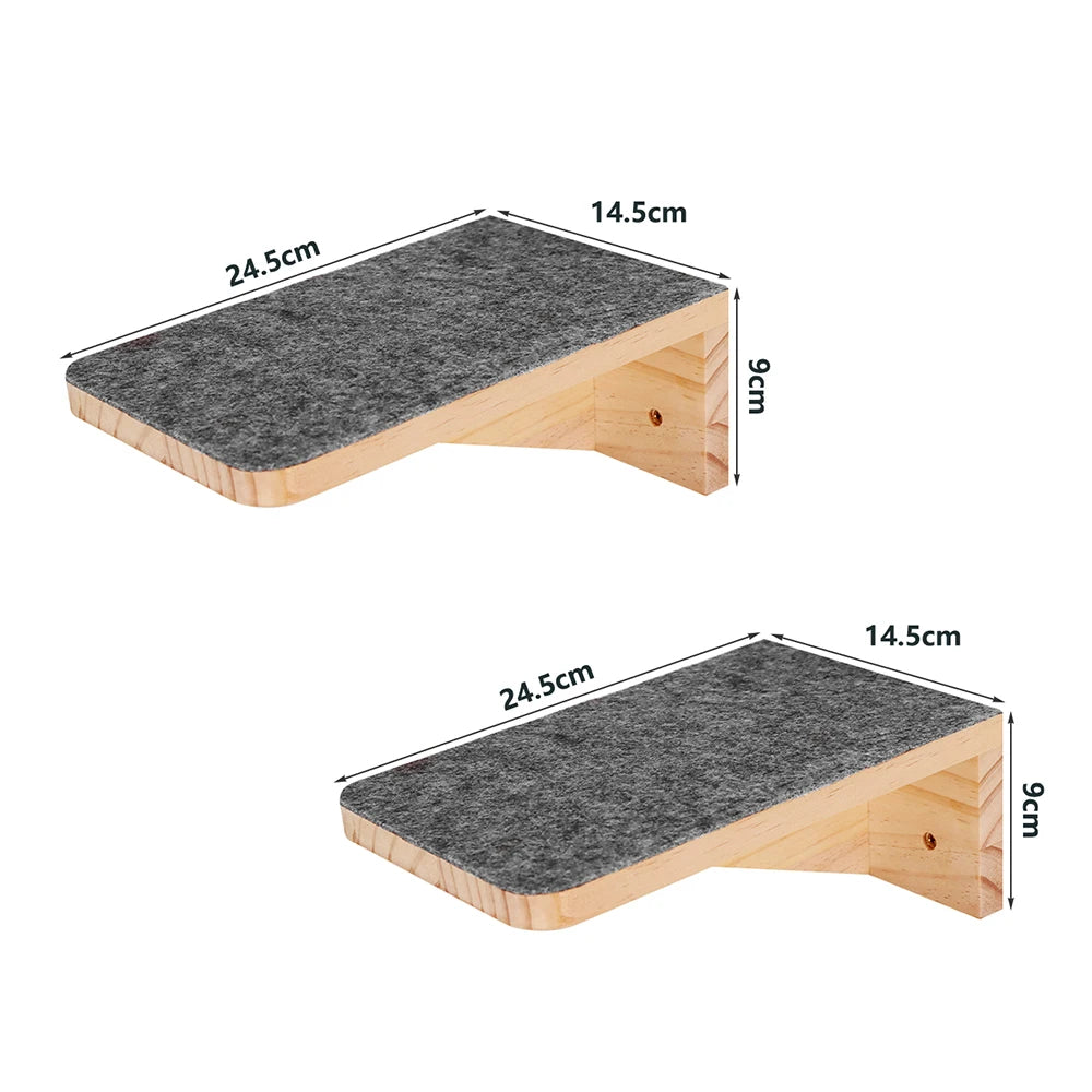 Wall-Mounted Curved Cat Shelf Steps with Cozy Perch Bed