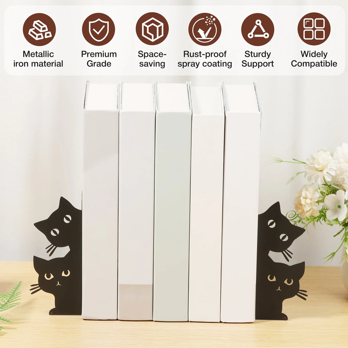 Cat Shaped Metal Bookend, Decorative Desk Book Stopper