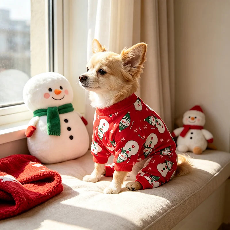 Snowman Pet Pajamas, Stretchy Holiday PJs for Dogs & Cats