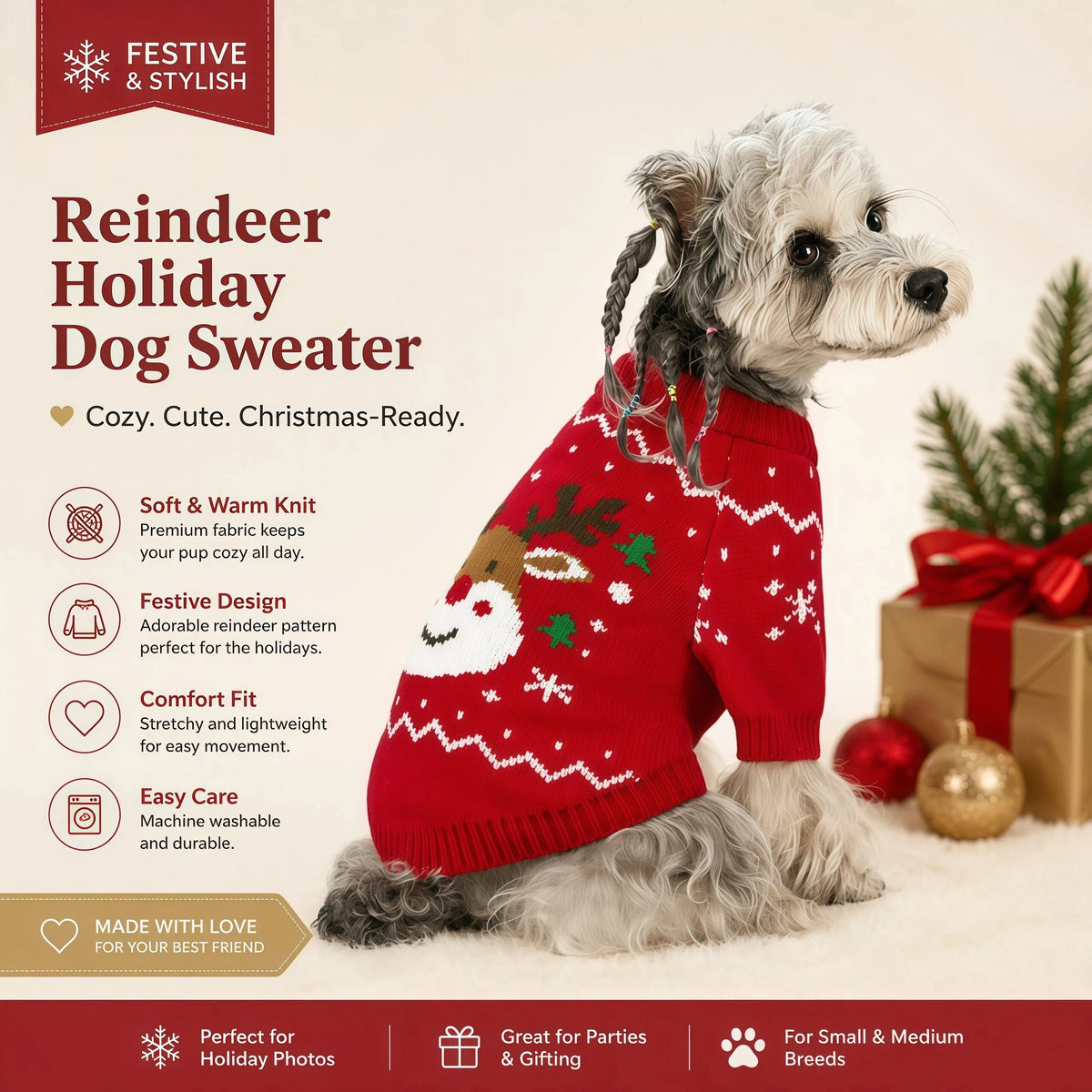 Warm Fall & Winter Pet Sweater for Small and Medium Dogs