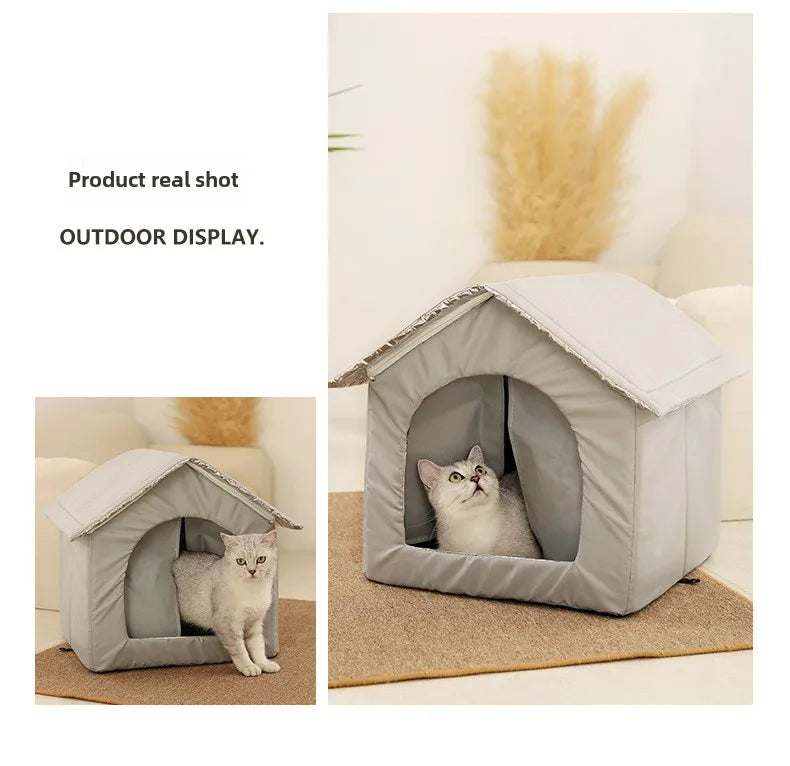 Waterproof Outdoor Pet House for Cats & Small Dogs, Warm Foldable Shelter