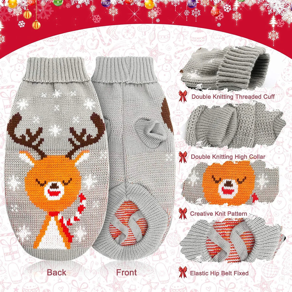 Christmas Dog Sweater, Reindeer Snowflake Knitted Xmas Pullover