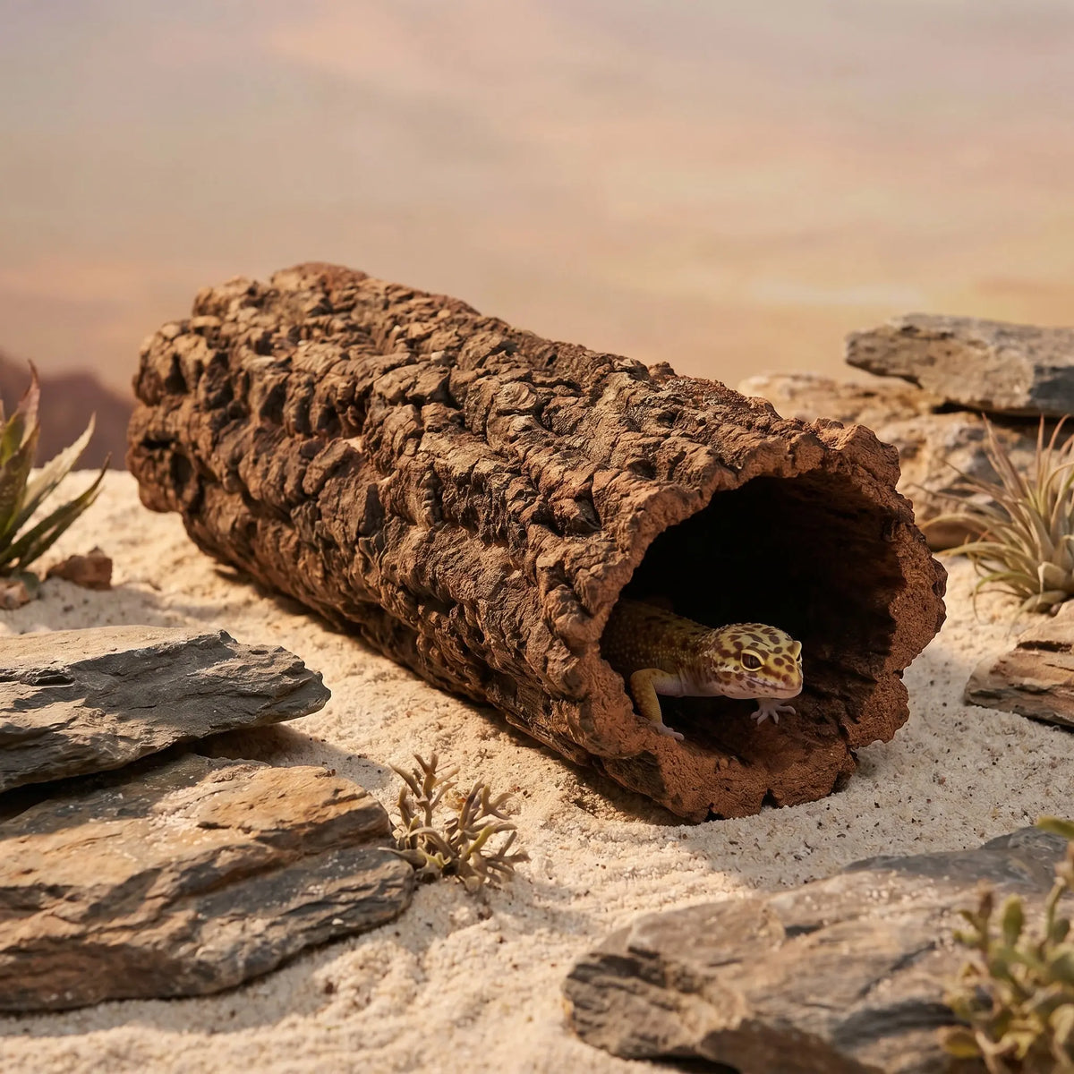 Hollow Tree Trunk Reptile Hideout, Gecko & Lizard Cave Tank Decor