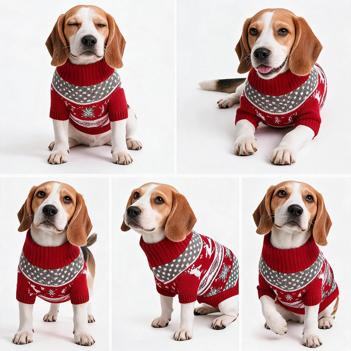 Christmas Dog Sweater, Reindeer Snowflake Knitted Xmas Pullover