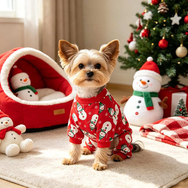 Snowman Pet Pajamas, Stretchy Holiday PJs for Dogs & Cats