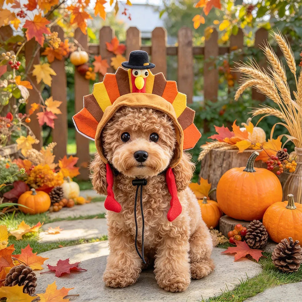 Thanksgiving Turkey Pet Hat, Adjustable Costume for Dogs & Cats