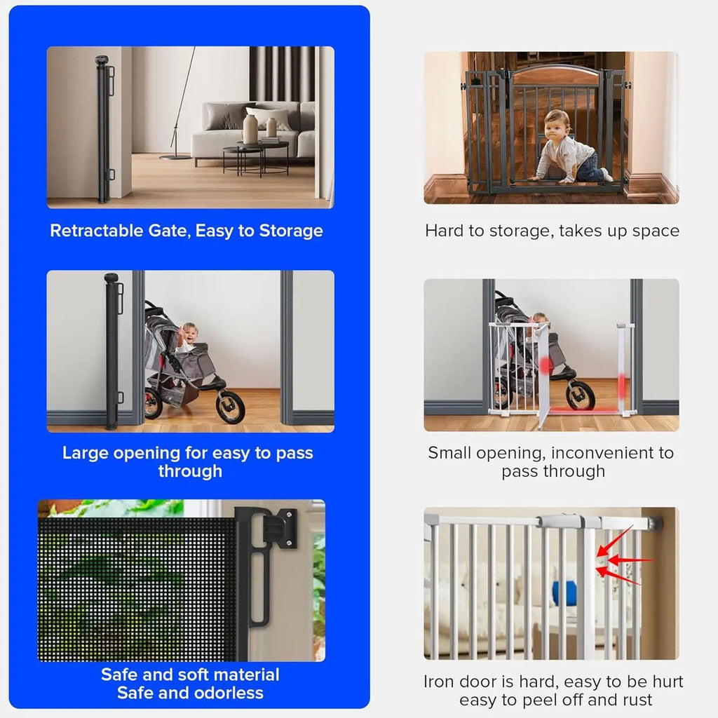 Retractable Mesh Pet Gate for Stairs & Doorways, Indoor Dog Barrier