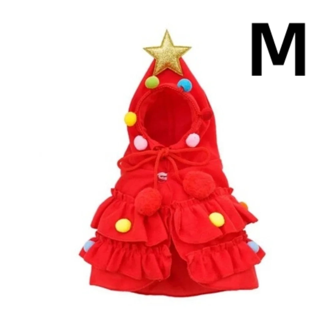 Christmas Tree Cloak Costume for Dogs & Cats, Star Pompom Cape