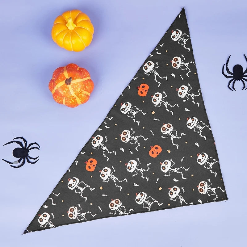 Halloween Dog Bandana with Pumpkin & Spider Web Print, Adjustable